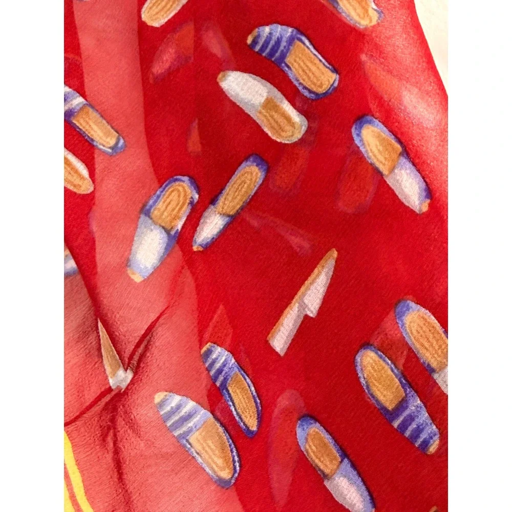 Echo Red 100% Silk Square Scarf Whimsical Shoe Print Loafer Pattern Chiffon